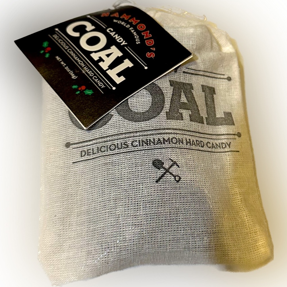 HAMMOND’s WORLD FAMOUS CINNAMON HARD CANDY COAL 4”x3” STOCKING STUFFER GAG GIFT